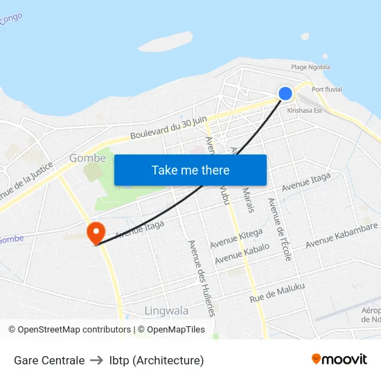 Gare Centrale to Ibtp (Architecture) map