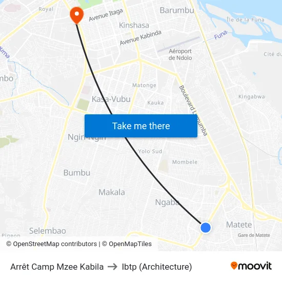 Arrêt Camp Mzee Kabila to Ibtp (Architecture) map