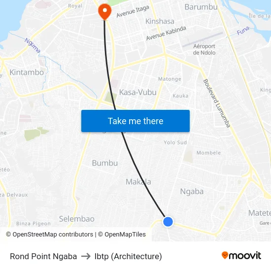 Rond Point Ngaba to Ibtp (Architecture) map