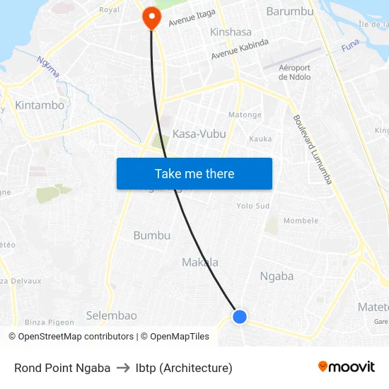 Rond Point Ngaba to Ibtp (Architecture) map