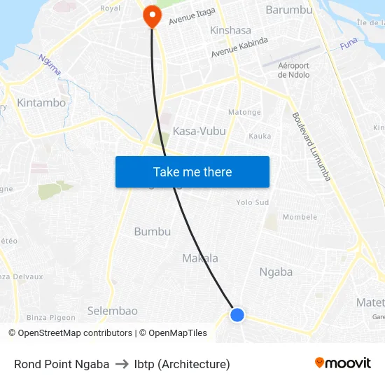 Rond Point Ngaba to Ibtp (Architecture) map
