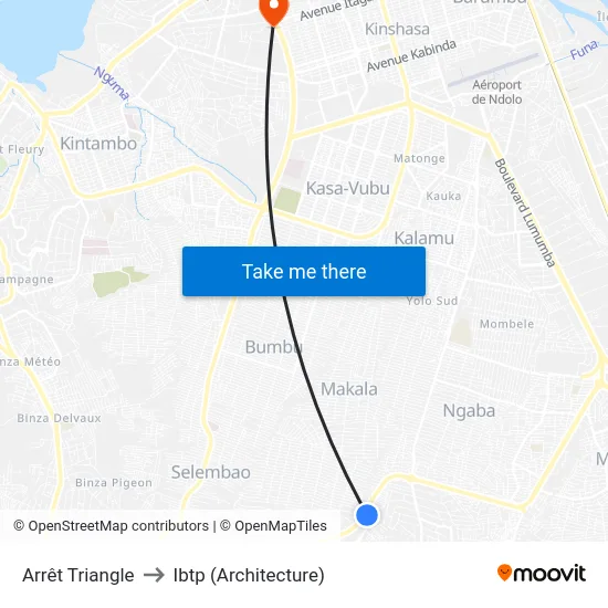 Arrêt Triangle to Ibtp (Architecture) map
