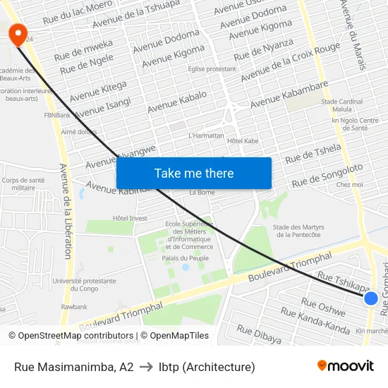 Rue Masimanimba, A2 to Ibtp (Architecture) map