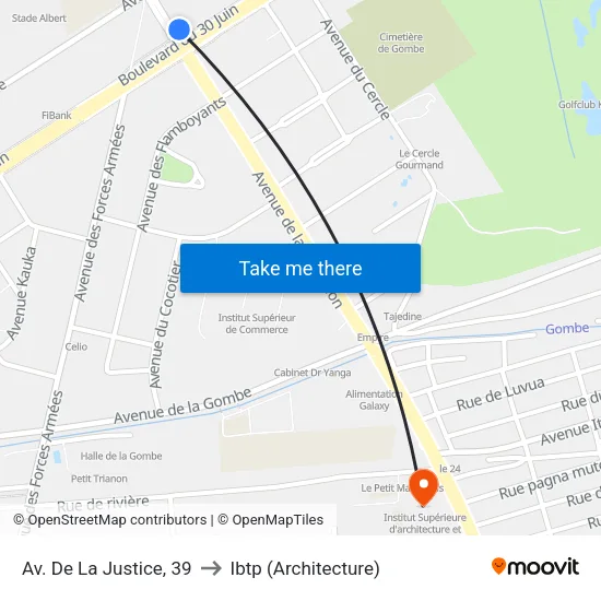 Av. De La Justice, 39 to Ibtp (Architecture) map
