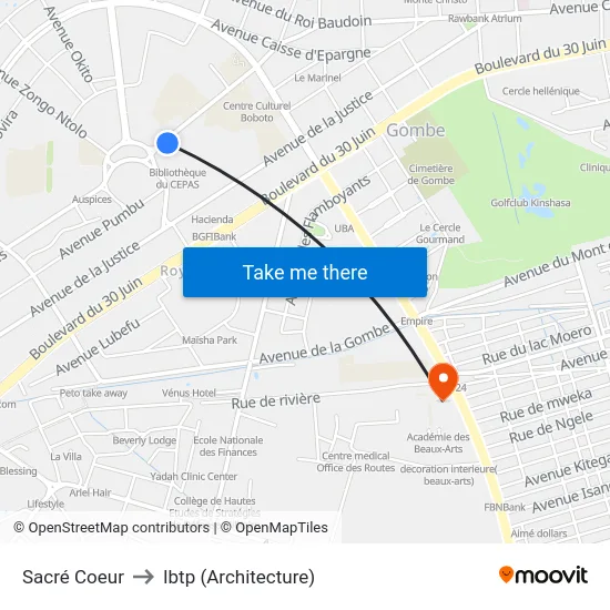 Sacré Coeur to Ibtp (Architecture) map