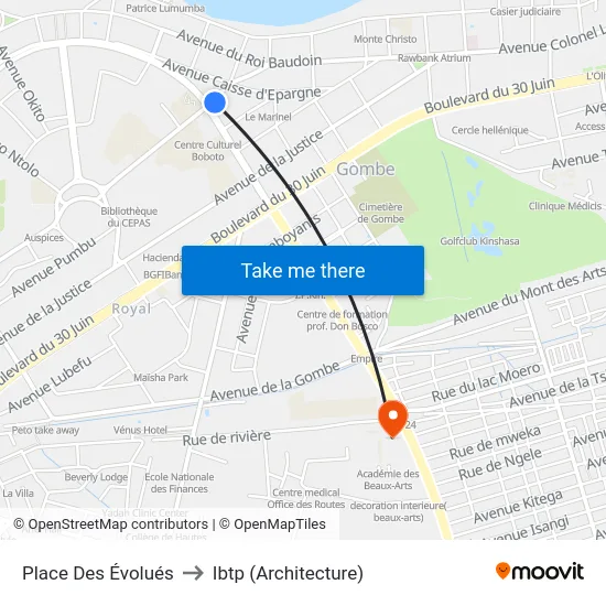 Place Des Évolués to Ibtp (Architecture) map