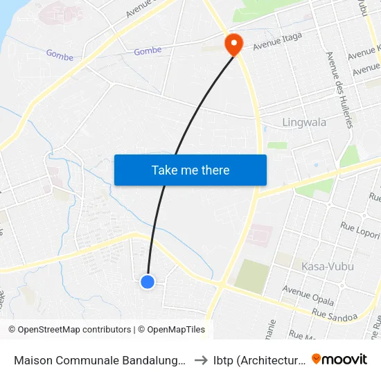 Maison Communale Bandalungwa to Ibtp (Architecture) map