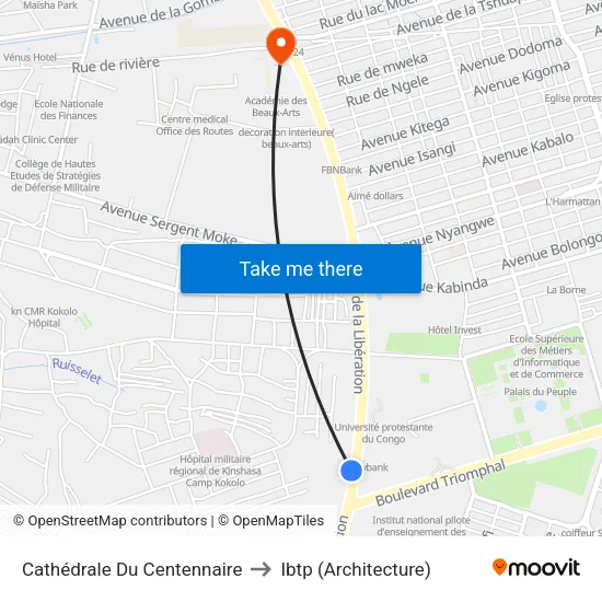 Cathédrale Du Centennaire to Ibtp (Architecture) map