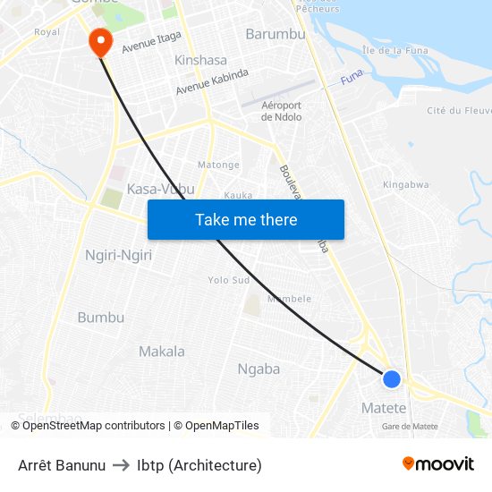 Arrêt Banunu to Ibtp (Architecture) map