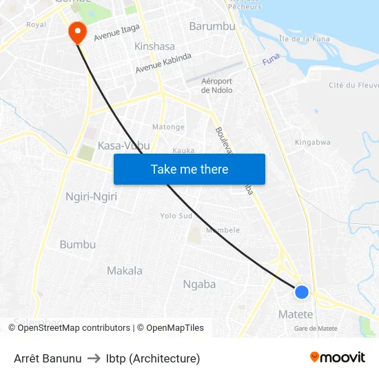 Arrêt Banunu to Ibtp (Architecture) map