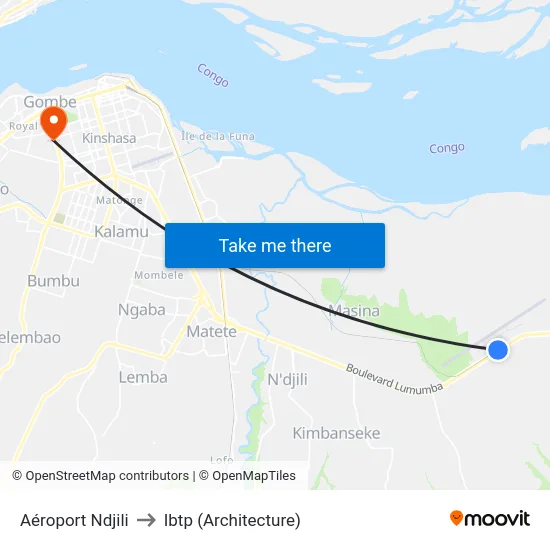 Aéroport Ndjili to Ibtp (Architecture) map