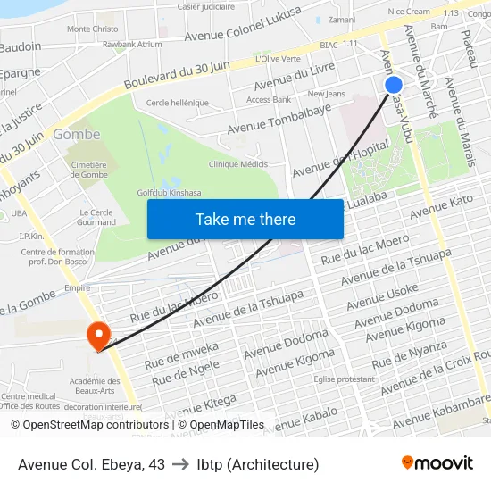 Avenue Col. Ebeya, 43 to Ibtp (Architecture) map