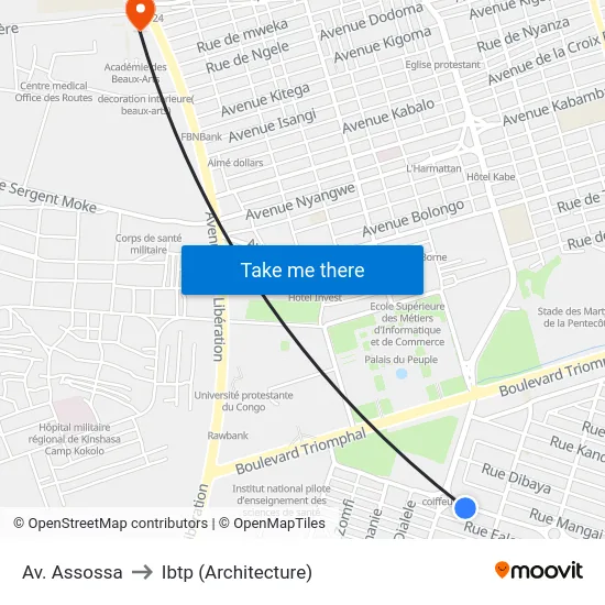 Av. Assossa to Ibtp (Architecture) map