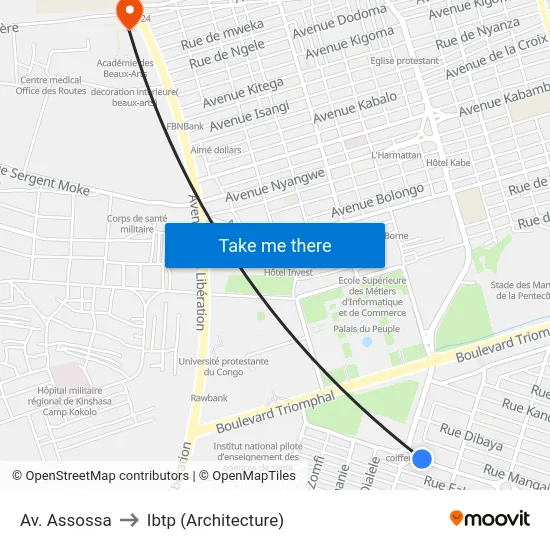 Av. Assossa to Ibtp (Architecture) map