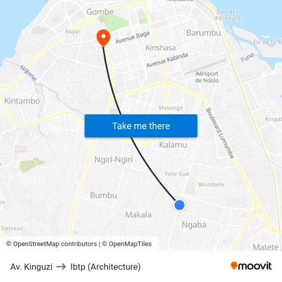 Av. Kinguzi to Ibtp (Architecture) map