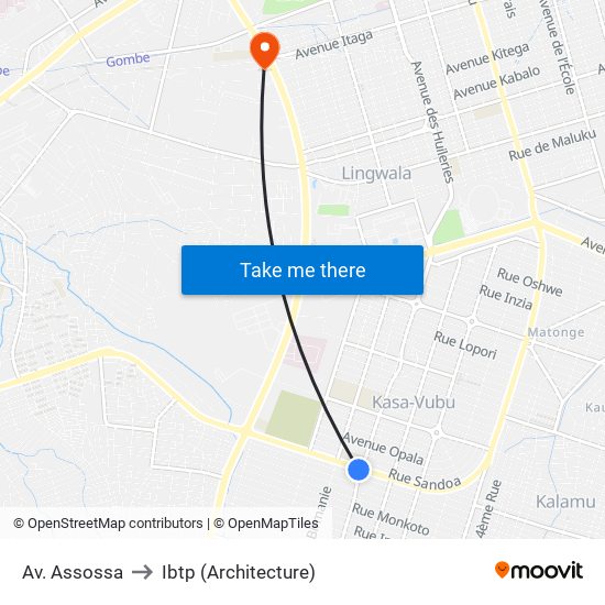 Av. Assossa to Ibtp (Architecture) map