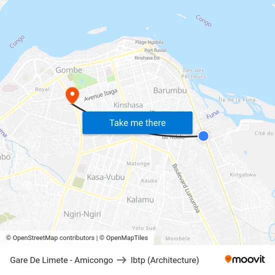 Gare De Limete - Amicongo to Ibtp (Architecture) map