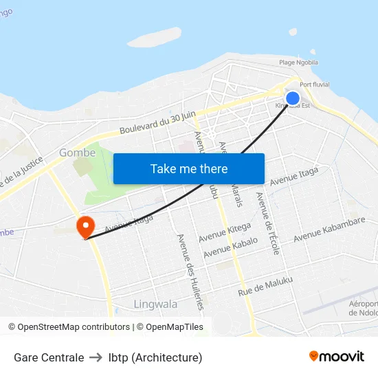 Gare Centrale to Ibtp (Architecture) map