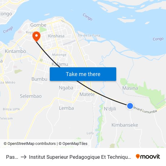 Pascal to Institut Superieur Pedagogique Et Technique De Kinshasa map
