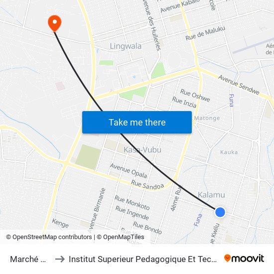 Marché De Yolo to Institut Superieur Pedagogique Et Technique De Kinshasa map