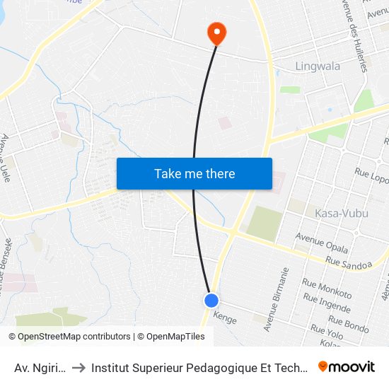 Av. Ngiri-Ngiri to Institut Superieur Pedagogique Et Technique De Kinshasa map