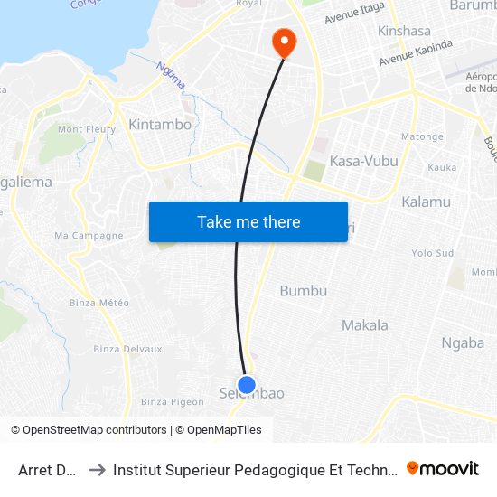 Arret De Bus to Institut Superieur Pedagogique Et Technique De Kinshasa map