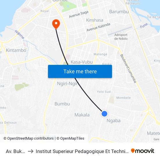 Av. Bukanga to Institut Superieur Pedagogique Et Technique De Kinshasa map
