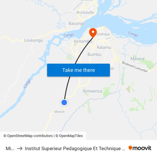 Mido to Institut Superieur Pedagogique Et Technique De Kinshasa map