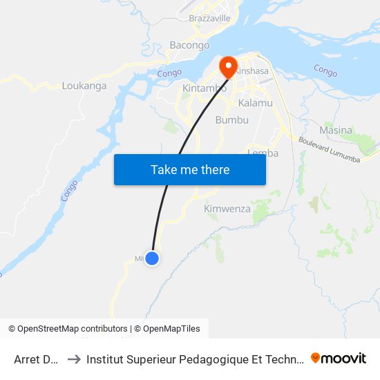 Arret De Bus to Institut Superieur Pedagogique Et Technique De Kinshasa map