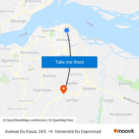 Avenue Du Kasai, 265 to Université Du Cepromad map