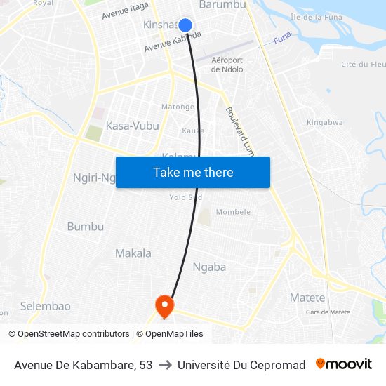Avenue De Kabambare, 53 to Université Du Cepromad map