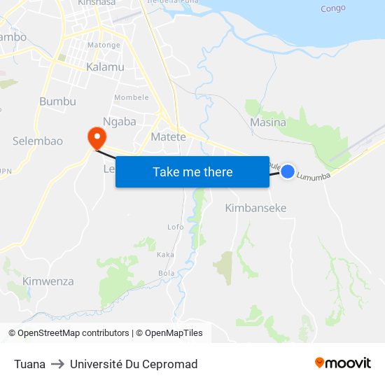 Tuana to Université Du Cepromad map