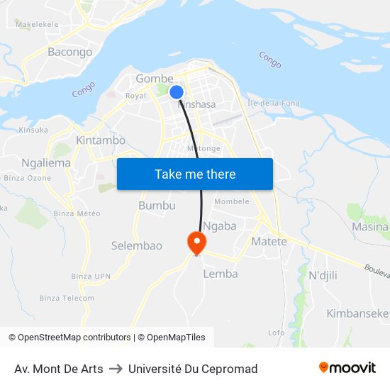 Av. Mont De Arts to Université Du Cepromad map