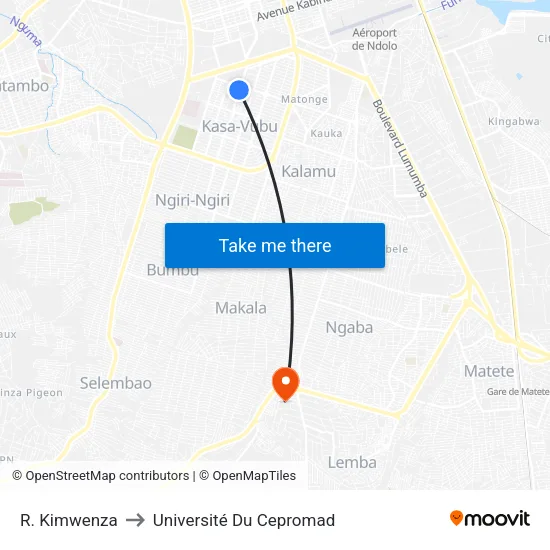 R. Kimwenza to Université Du Cepromad map