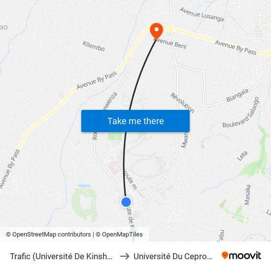 Trafic (Université De Kinshasa) to Université Du Cepromad map