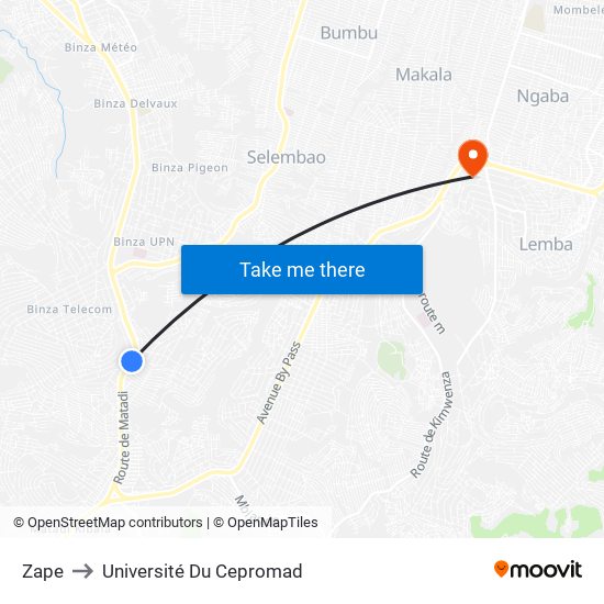 Zape to Université Du Cepromad map