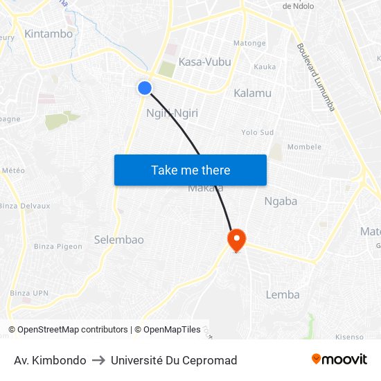 Av. Kimbondo to Université Du Cepromad map