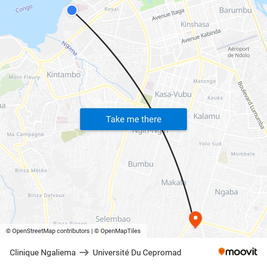 Clinique Ngaliema to Université Du Cepromad map
