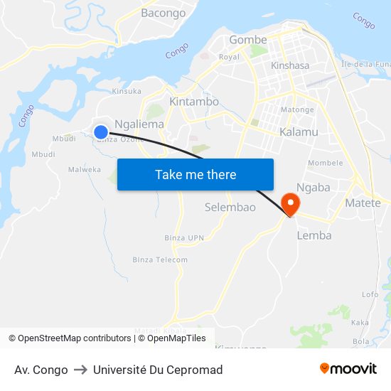 Av. Congo to Université Du Cepromad map