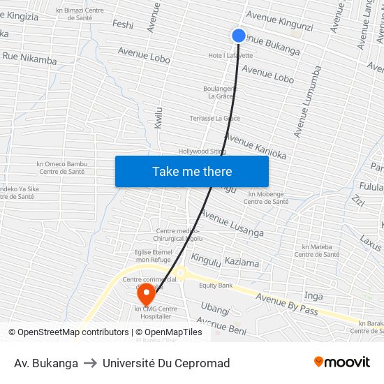 Av. Bukanga to Université Du Cepromad map