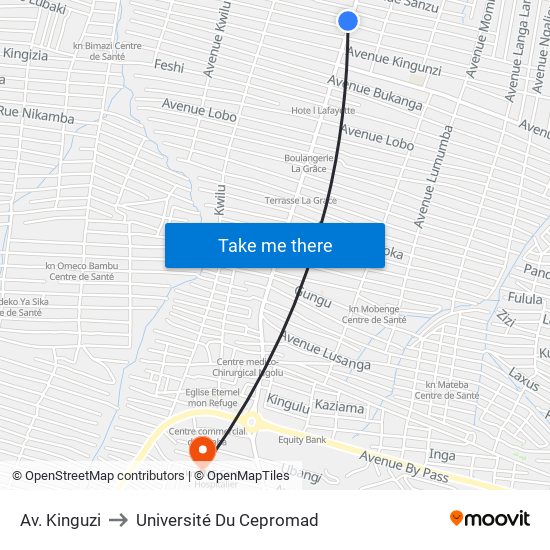 Av. Kinguzi to Université Du Cepromad map