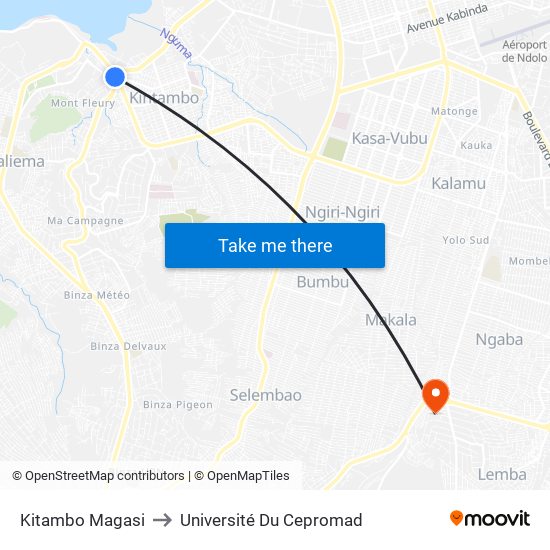 Kitambo Magasi to Université Du Cepromad map