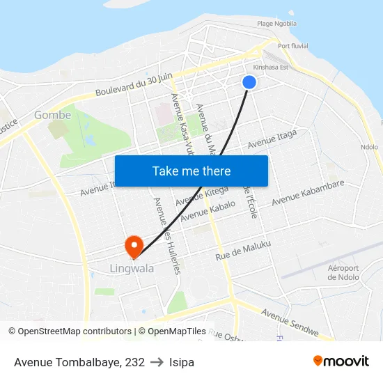 Avenue Tombalbaye, 232 to Isipa map