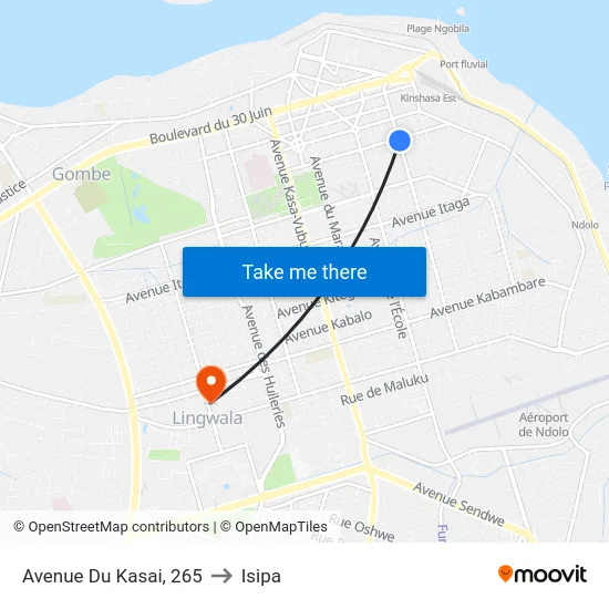 Avenue Du Kasai, 265 to Isipa map