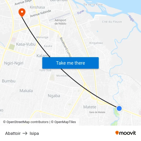 Abattoir to Isipa map
