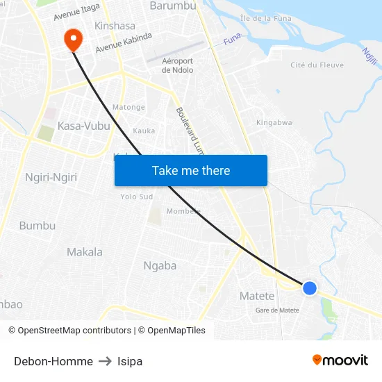 Debon-Homme to Isipa map