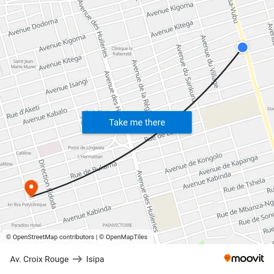 Av. Croix Rouge to Isipa map