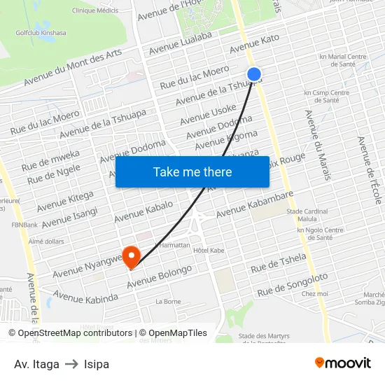 Av. Itaga to Isipa map