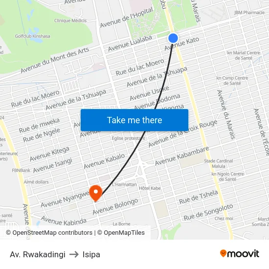 Av. Rwakadingi to Isipa map