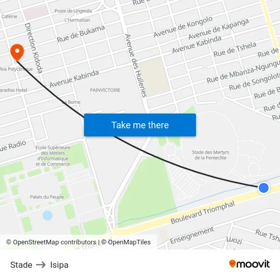 Stade to Isipa map